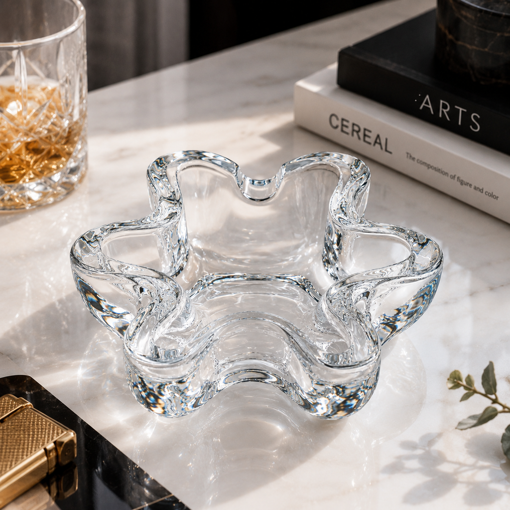 Crystal Glass Ashtray, Decorative Tabletop Ashtray