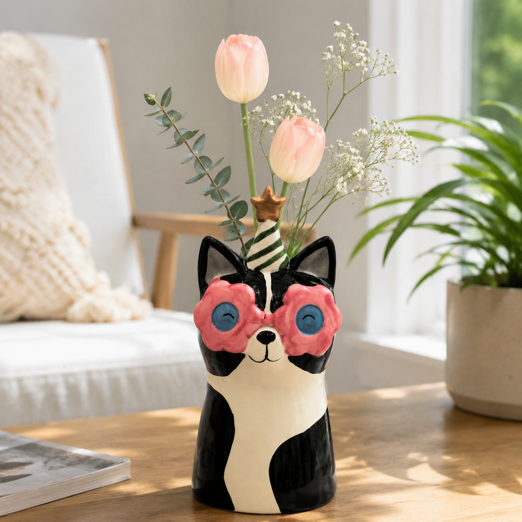 Cute Animal Ceramic Vase for Flowers, Decorative Home Planter