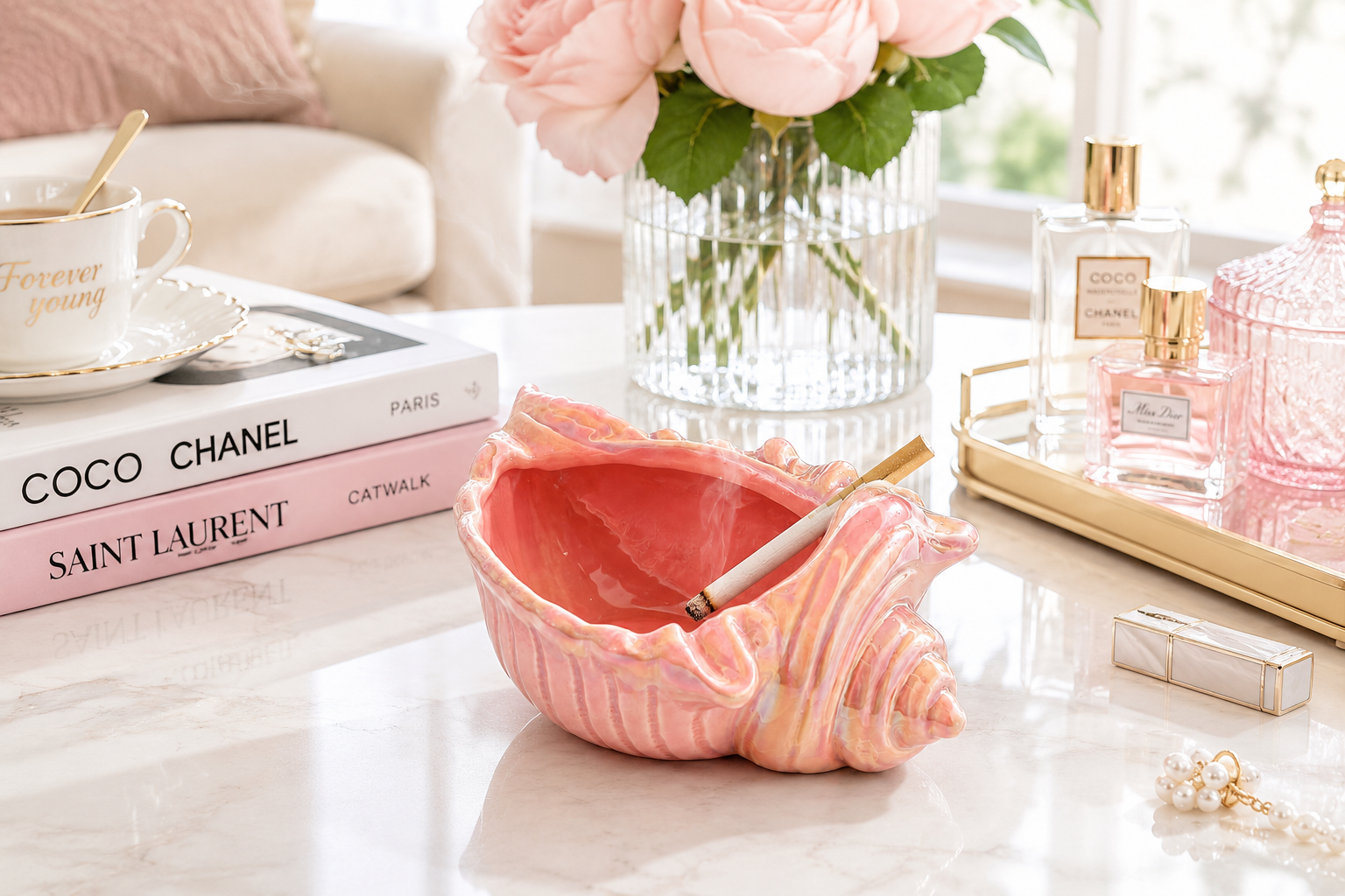 Pink Shell Ceramic Ashtray