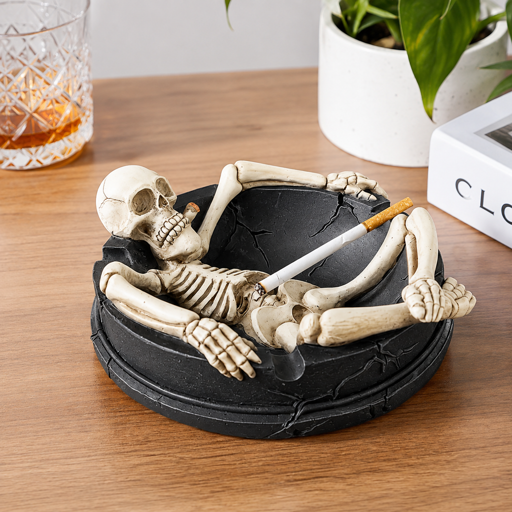 Skeleton Resin Ashtray with Cigarette Rest