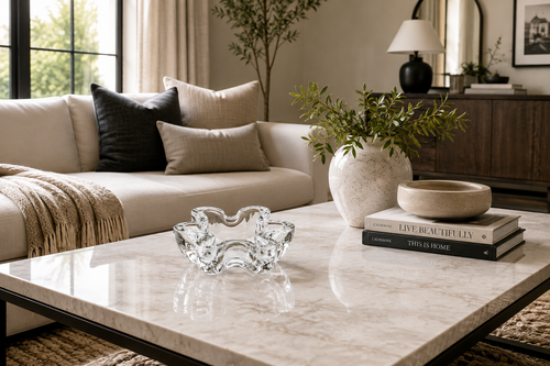 Crystal Glass Ashtray, Decorative Tabletop Ashtray