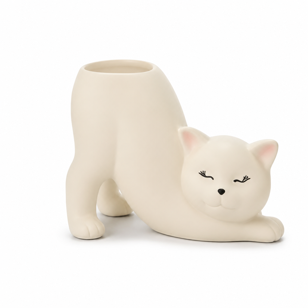 Cat-Shaped Ceramic Planter with Drainage Hole
