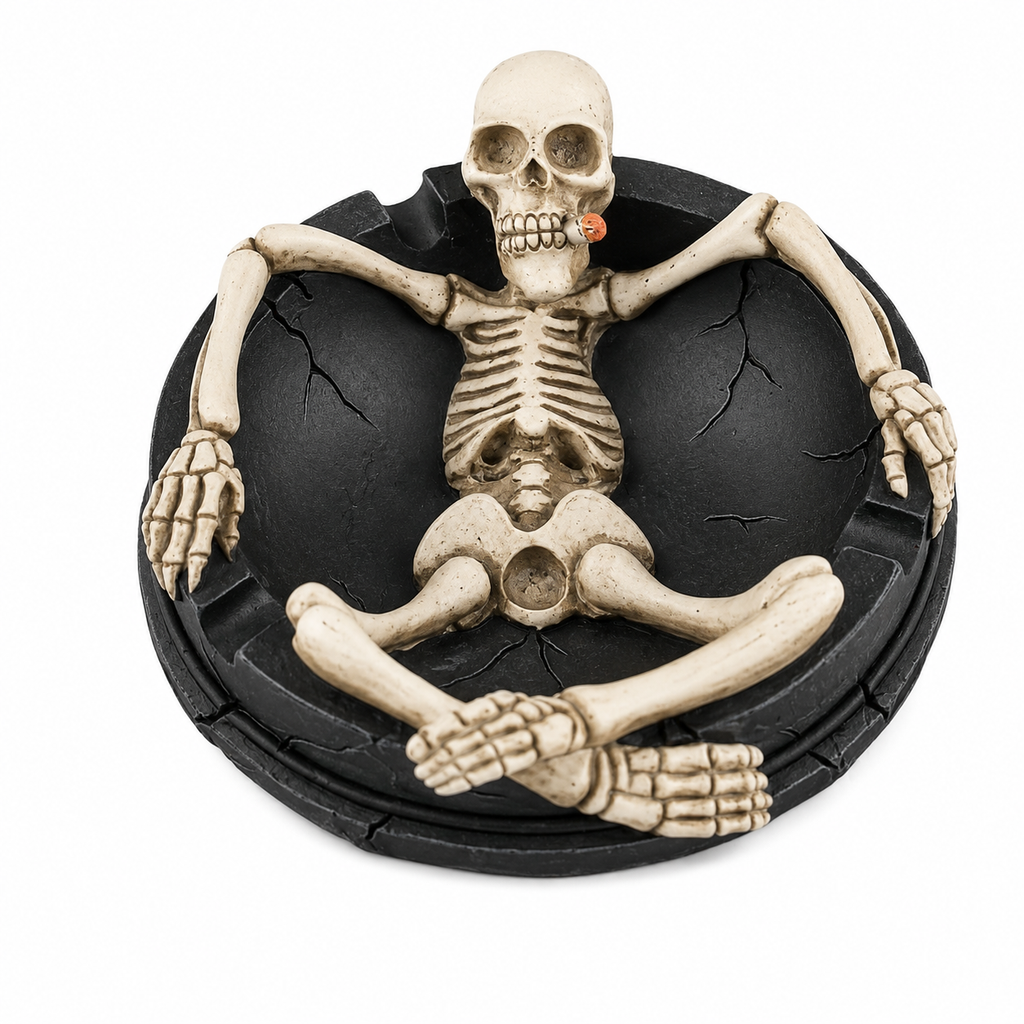 Skeleton Resin Ashtray with Cigarette Rest