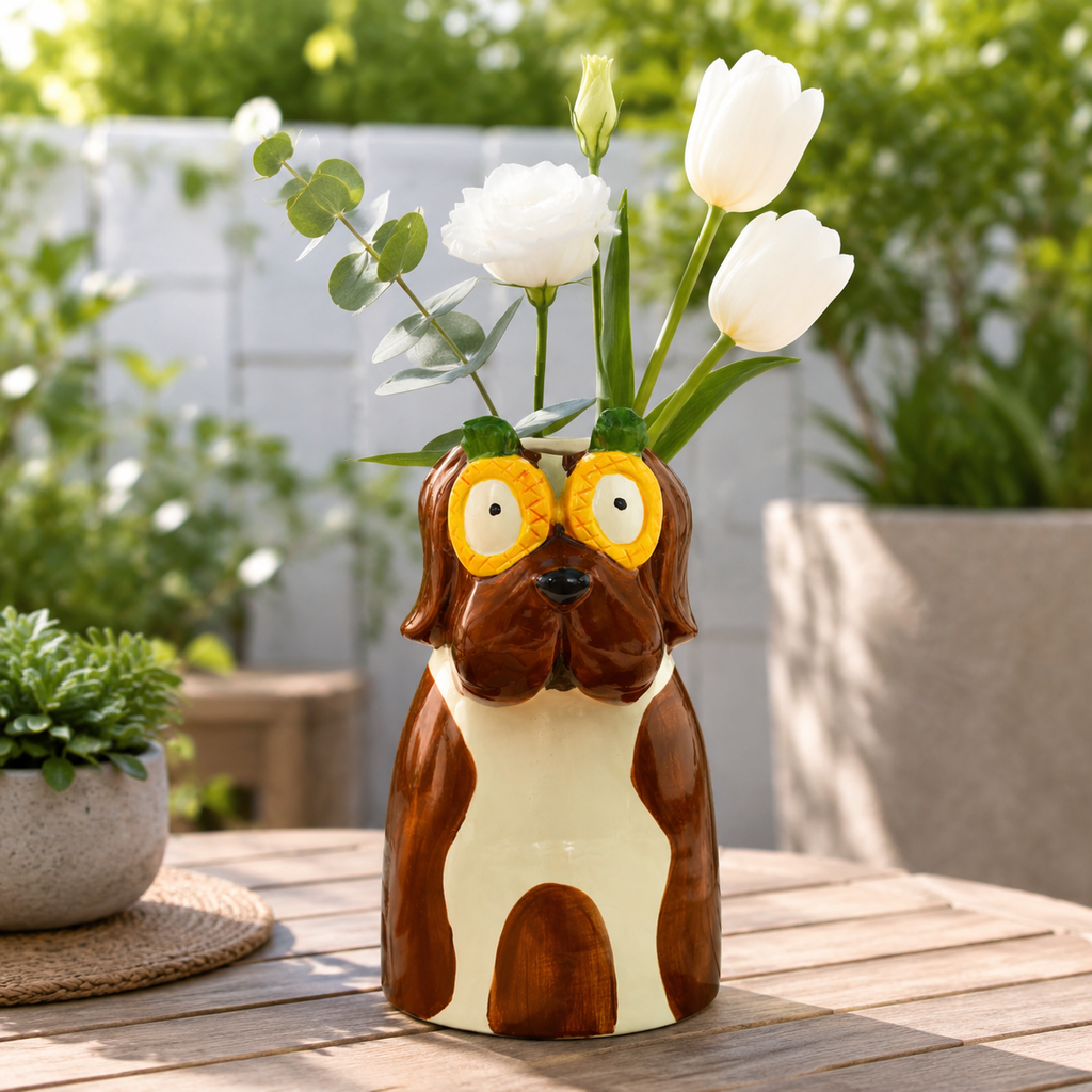 Cute Animal Ceramic Vase for Flowers, Decorative Home Planter