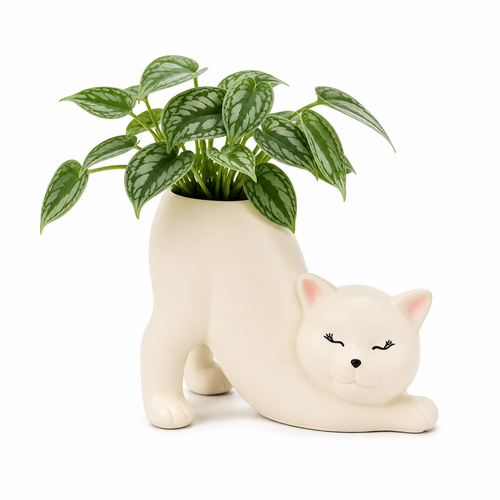 Cat-Shaped Ceramic Planter with Drainage Hole