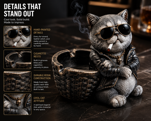 Cool Cat Resin Ashtray with Cigarette Holder